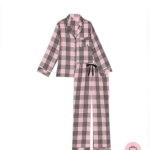 Victoria's Secret Cotton Flannel Pajama Set Long Sleeve Pink Black Plaid Sz L - Picture 16 of 16